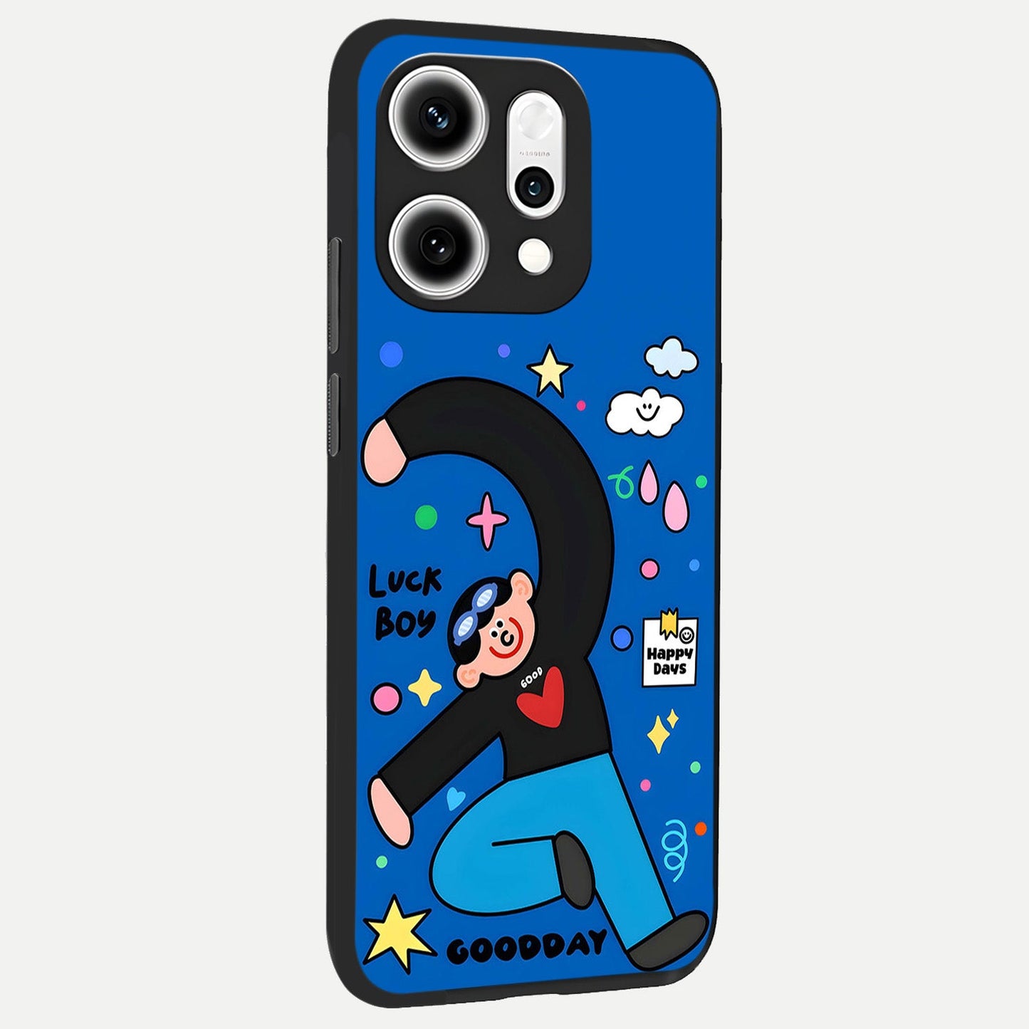  Happy Luck Vibe back cover For Oppo Reno 14 Pro slim fit glass case with vibrant aesthetic design