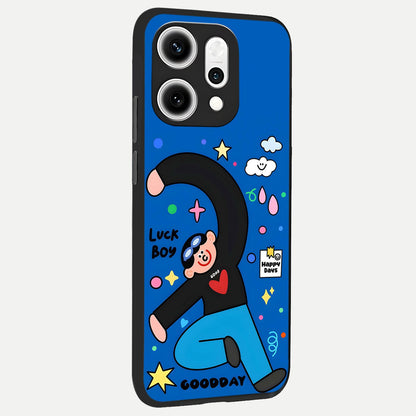  Happy Luck Vibe back cover For Oppo Reno 14 Pro slim fit glass case with vibrant aesthetic design