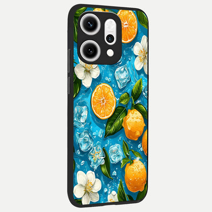  Ice Cube With Orange back cover For Oppo Reno 14 Pro slim fit glass case with vibrant aesthetic design
