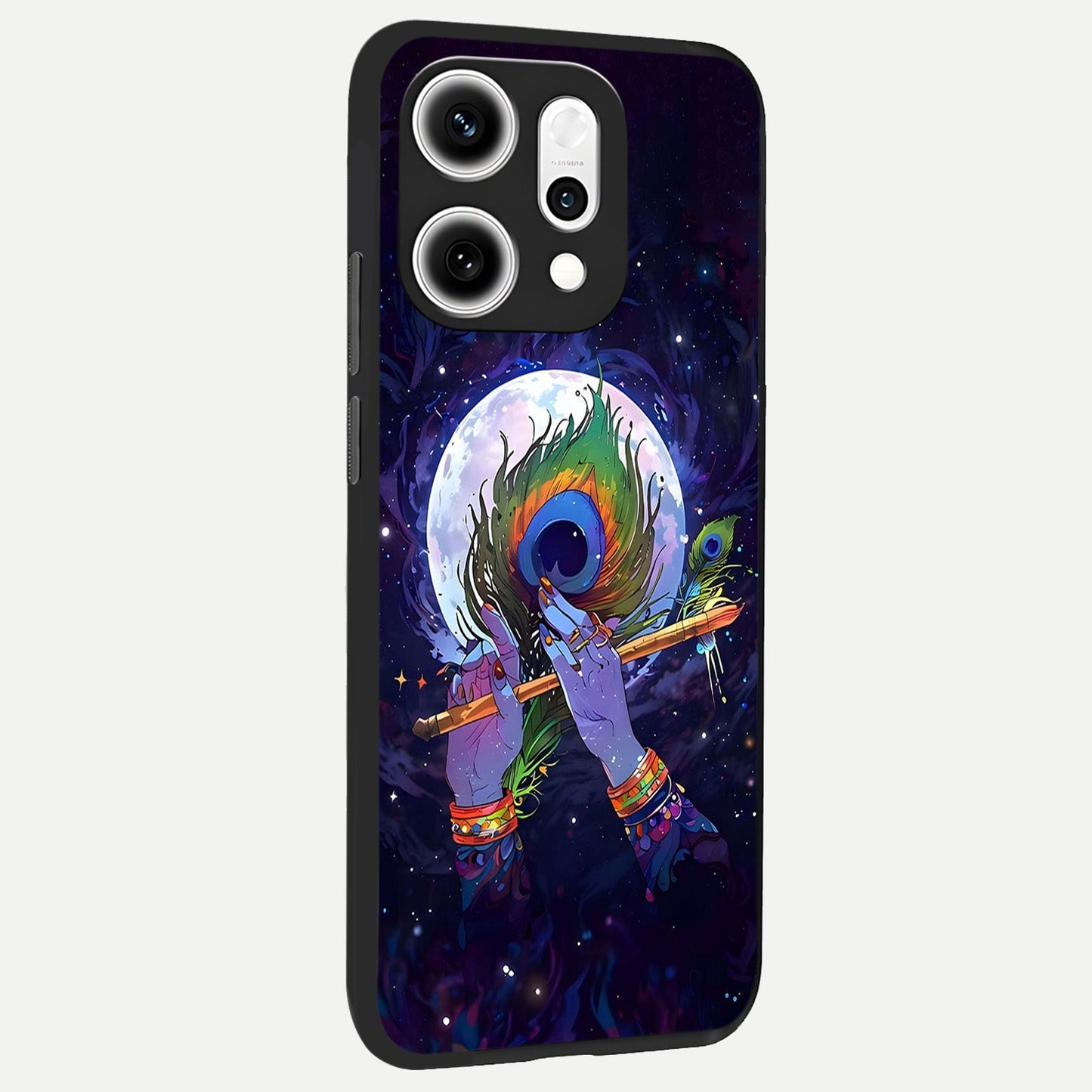  Krishna Hands Art back cover For Oppo Reno 14 Pro slim fit glass case with vibrant aesthetic design
