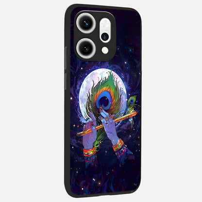 Krishna Hands Art back cover For Oppo Reno 14 Pro slim fit glass case with vibrant aesthetic design