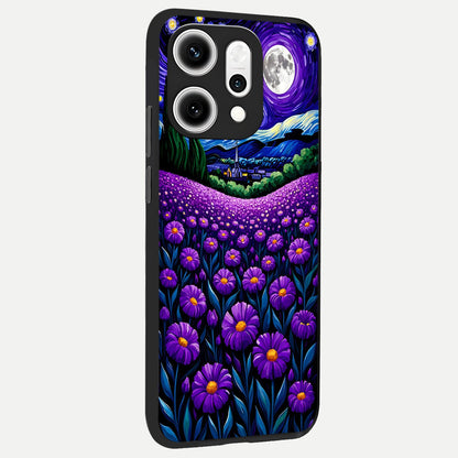  Lavender Moon Field back cover For Oppo Reno 14 Pro slim fit glass case with vibrant aesthetic design