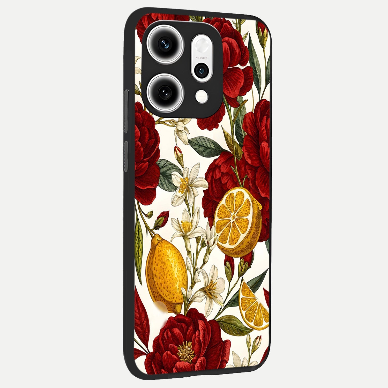  Lemon Rose Charm back cover For Oppo Reno 14 Pro slim fit glass case with vibrant aesthetic design