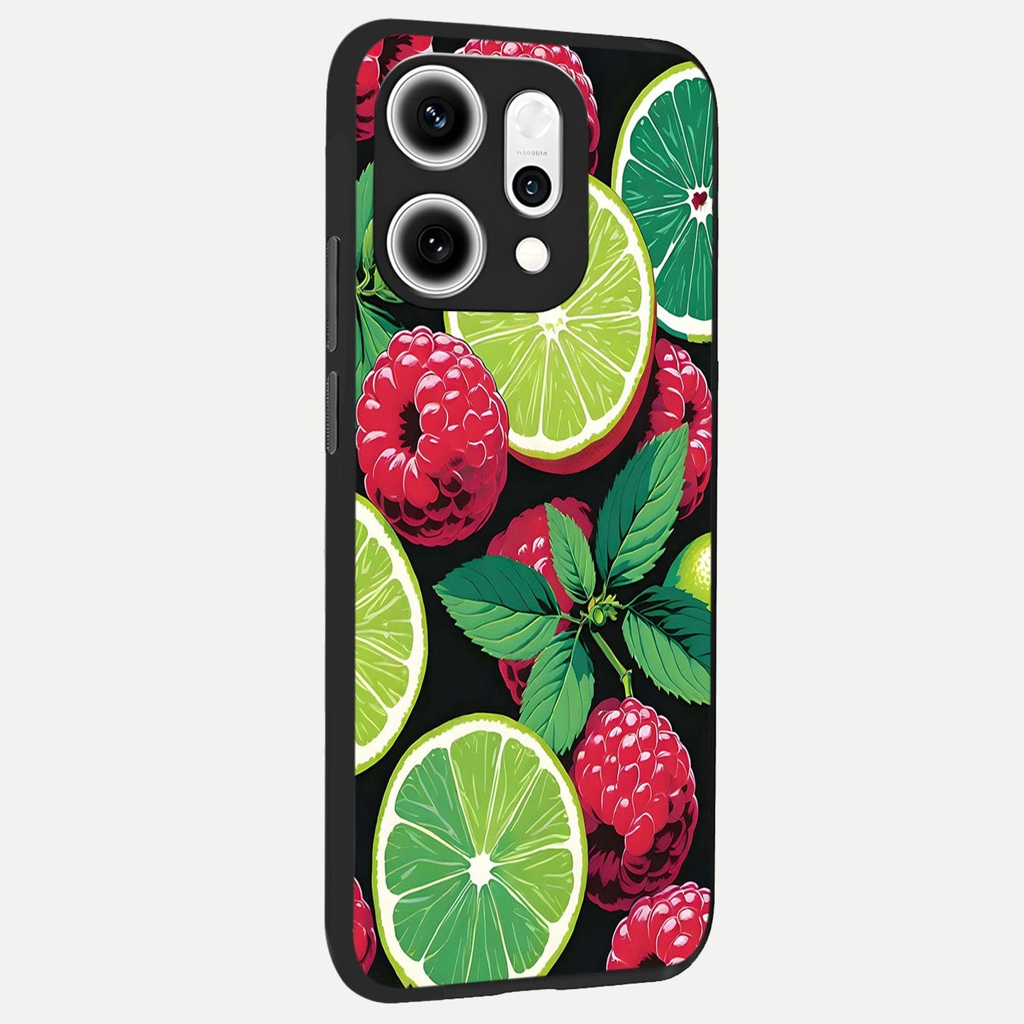  Lime and Raspberry Pattern back cover For Oppo Reno 14 Pro slim fit glass case with vibrant aesthetic design