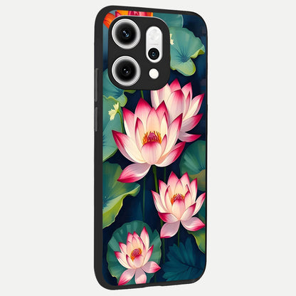  Lotus Dream Serenity back cover For Oppo Reno 14 Pro slim fit glass case with vibrant aesthetic design