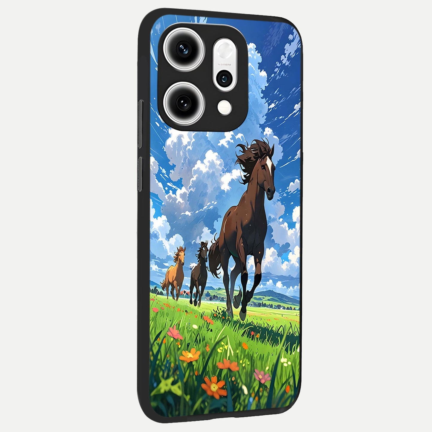  Majestic Horses Galloping back cover For Oppo Reno 14 Pro slim fit glass case with vibrant aesthetic design