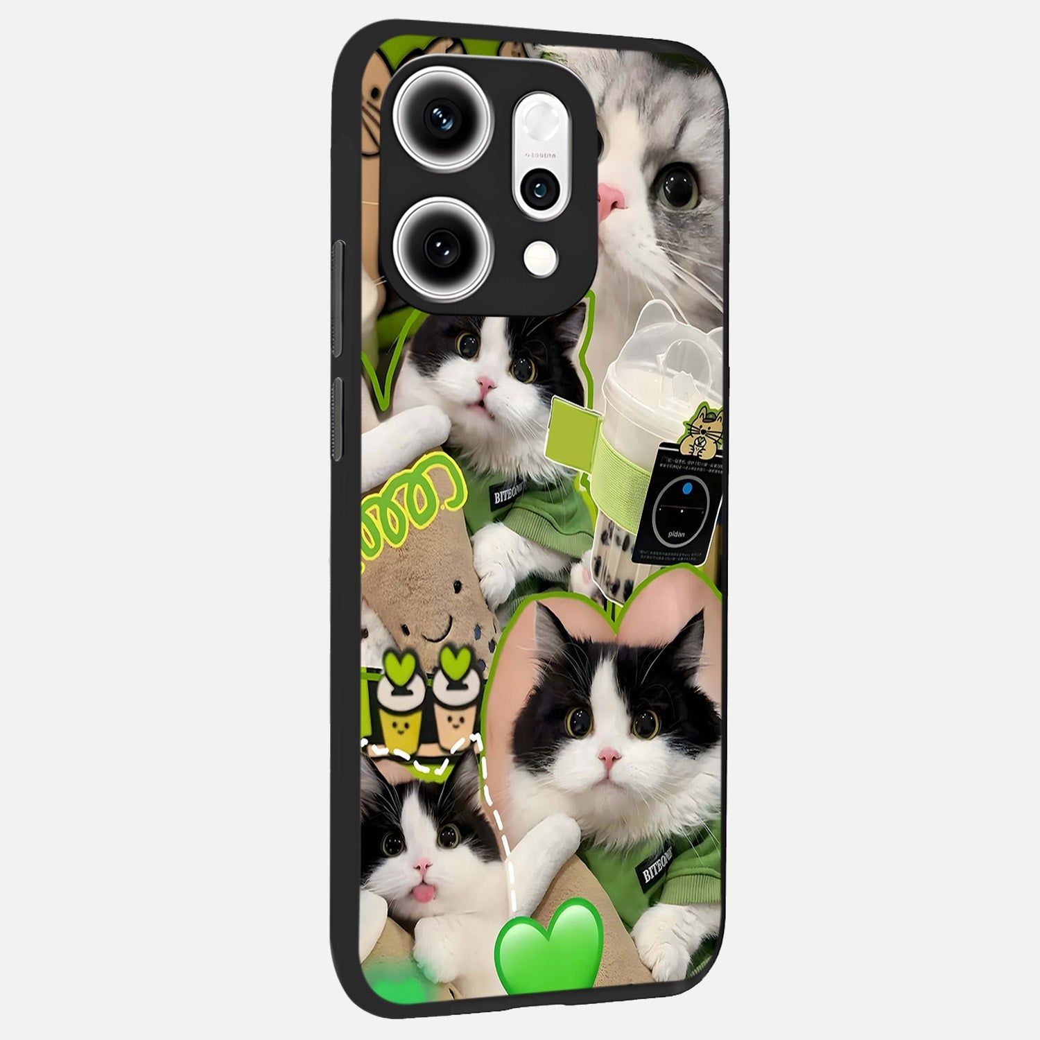  Matcha Cats Mood back cover For Oppo Reno 14 Pro slim fit glass case with vibrant aesthetic design