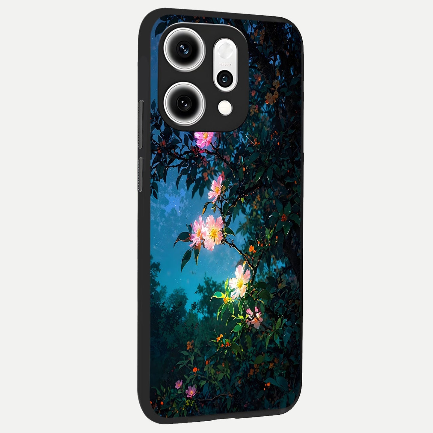  Midnight Bloom Glow back cover For Oppo Reno 14 Pro slim fit glass case with vibrant aesthetic design