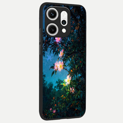  Midnight Bloom Glow back cover For Oppo Reno 14 Pro slim fit glass case with vibrant aesthetic design