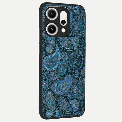  Midnight Paisley Glow back cover For Oppo Reno 14 Pro slim fit glass case with vibrant aesthetic design