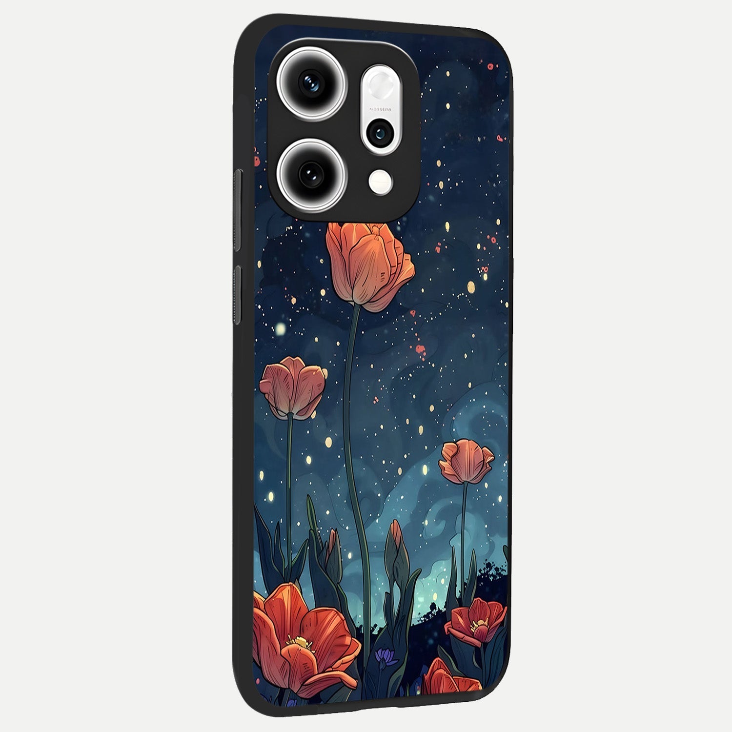  Midnight Tulip Glow back cover For Oppo Reno 14 Pro slim fit glass case with vibrant aesthetic design