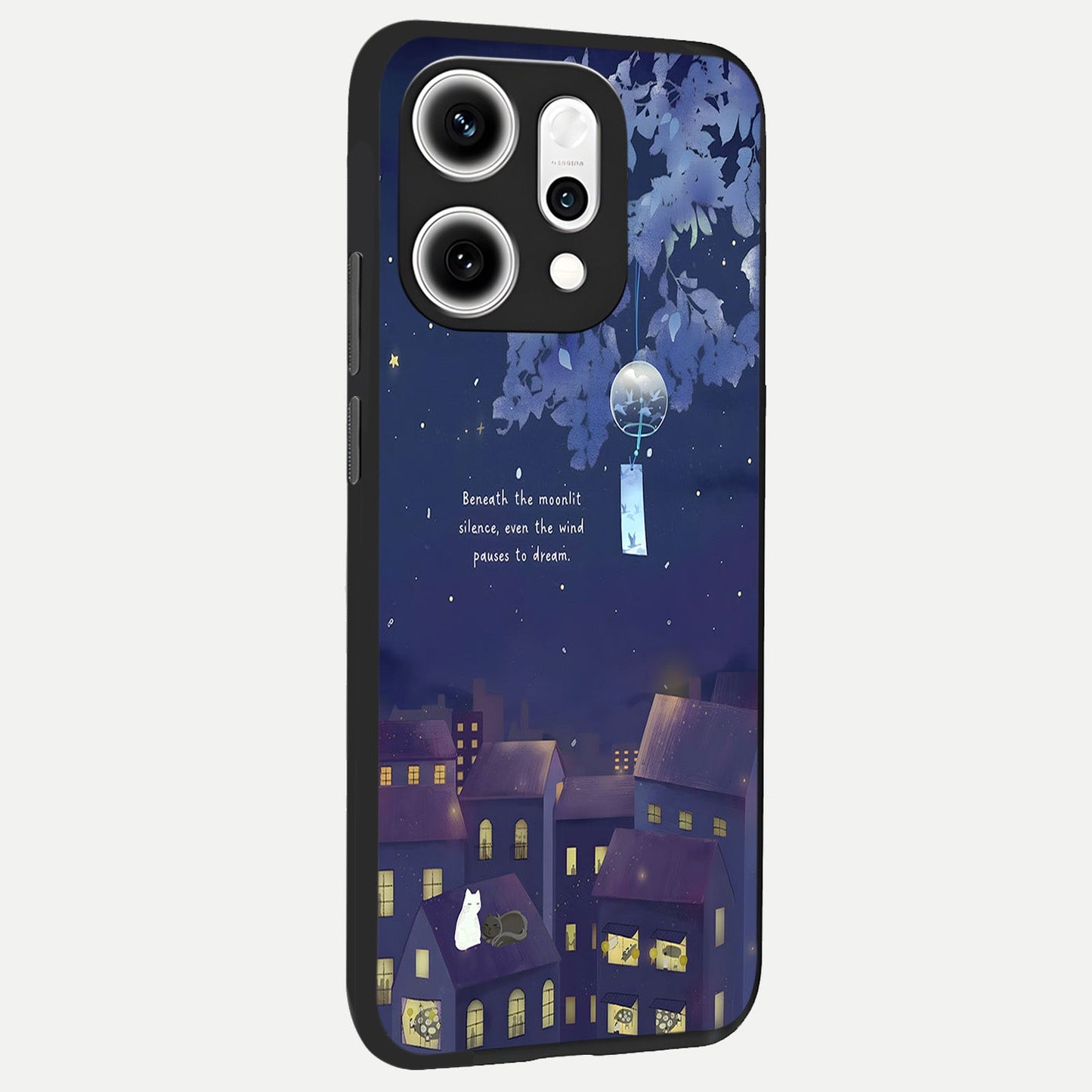  Moonlit Cat Silence back cover For Oppo Reno 14 Pro slim fit glass case with vibrant aesthetic design