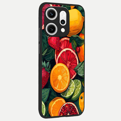  Multiple Fruits back cover For Oppo Reno 14 Pro slim fit glass case with vibrant aesthetic design