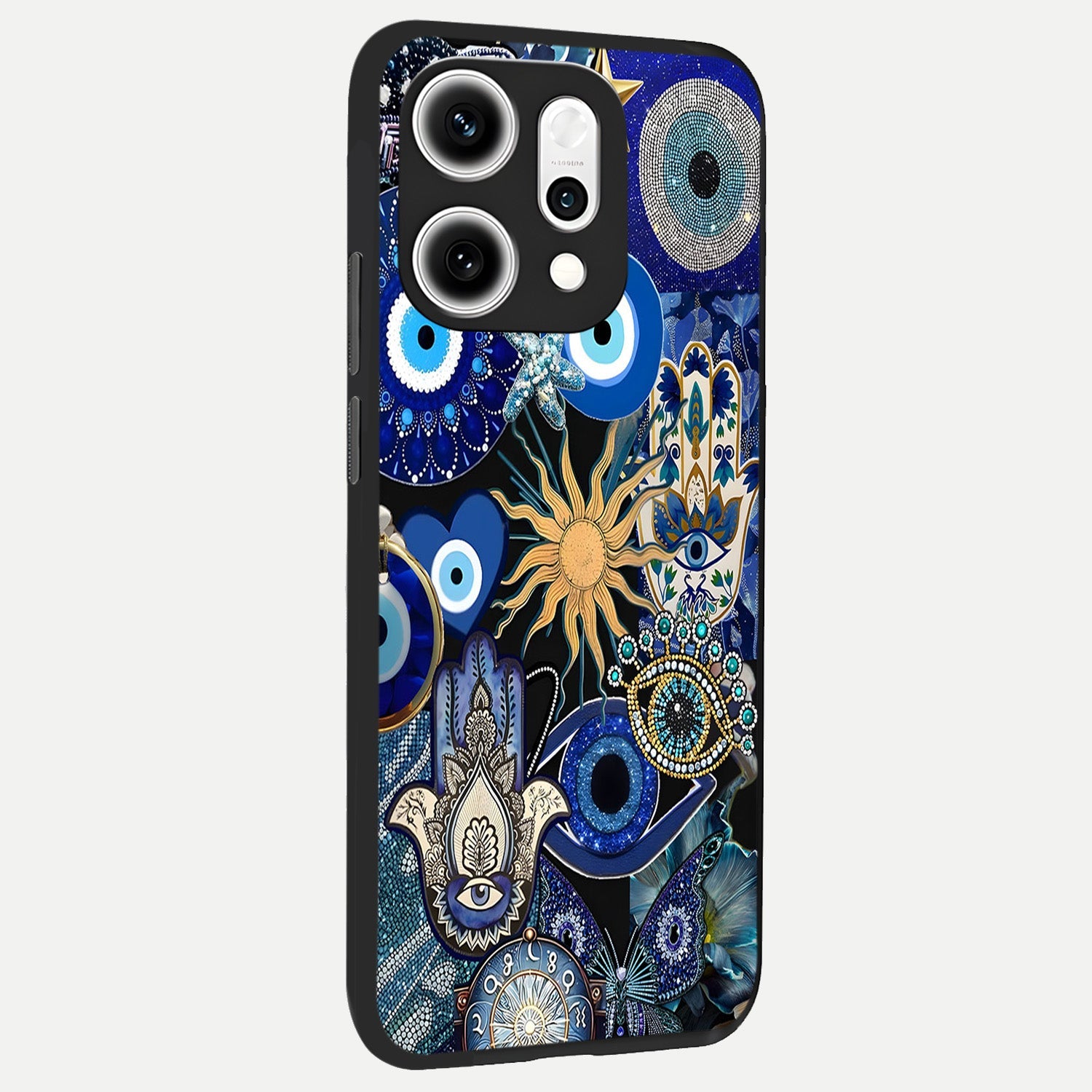  Mystic Blue Evil Eye back cover For Oppo Reno 14 Pro slim fit glass case with vibrant aesthetic design
