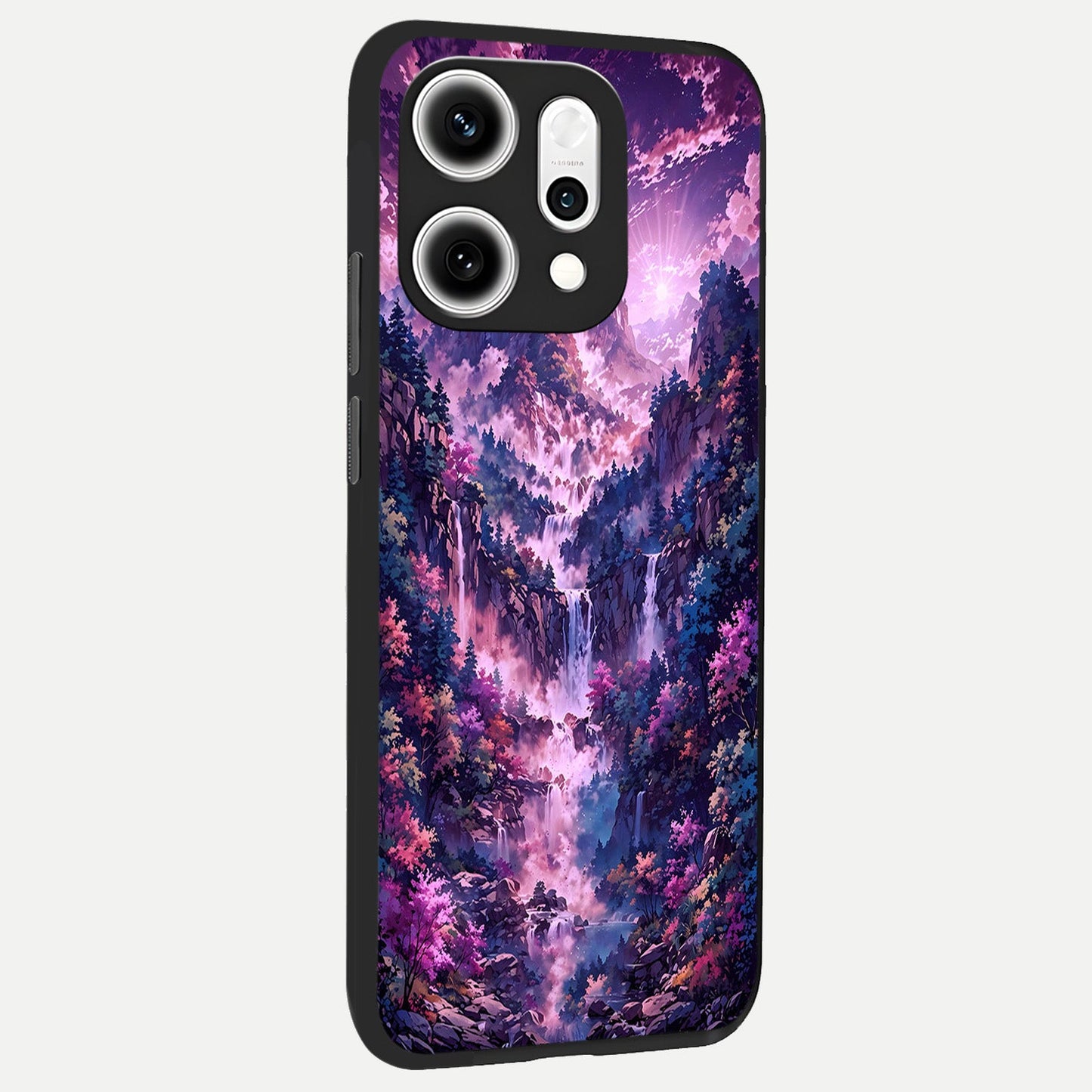  Mystic Cascade Peaks back cover For Oppo Reno 14 Pro slim fit glass case with vibrant aesthetic design