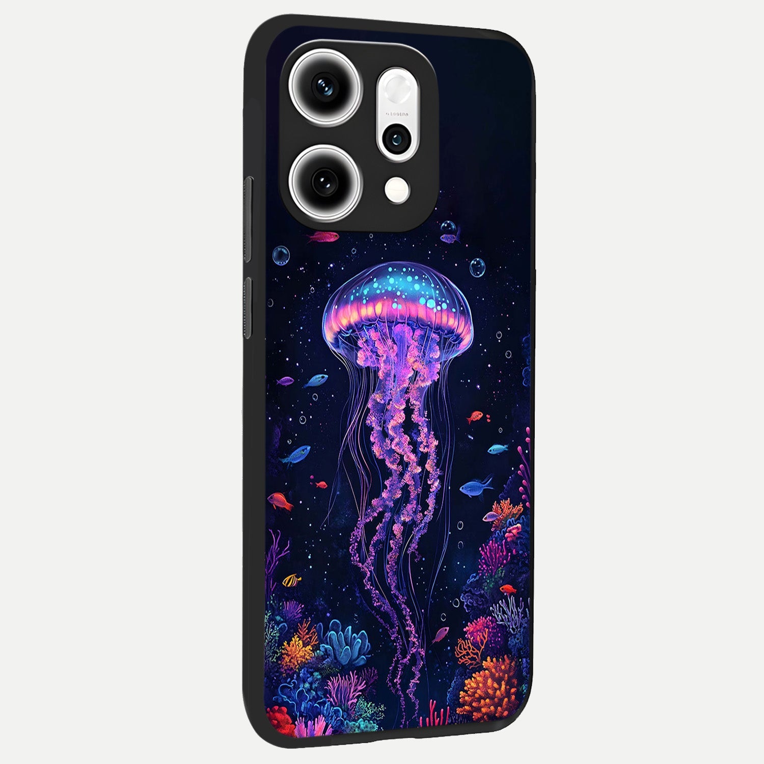 Neon Jellyfish back cover For Oppo Reno 14 Pro slim fit glass case with vibrant aesthetic design