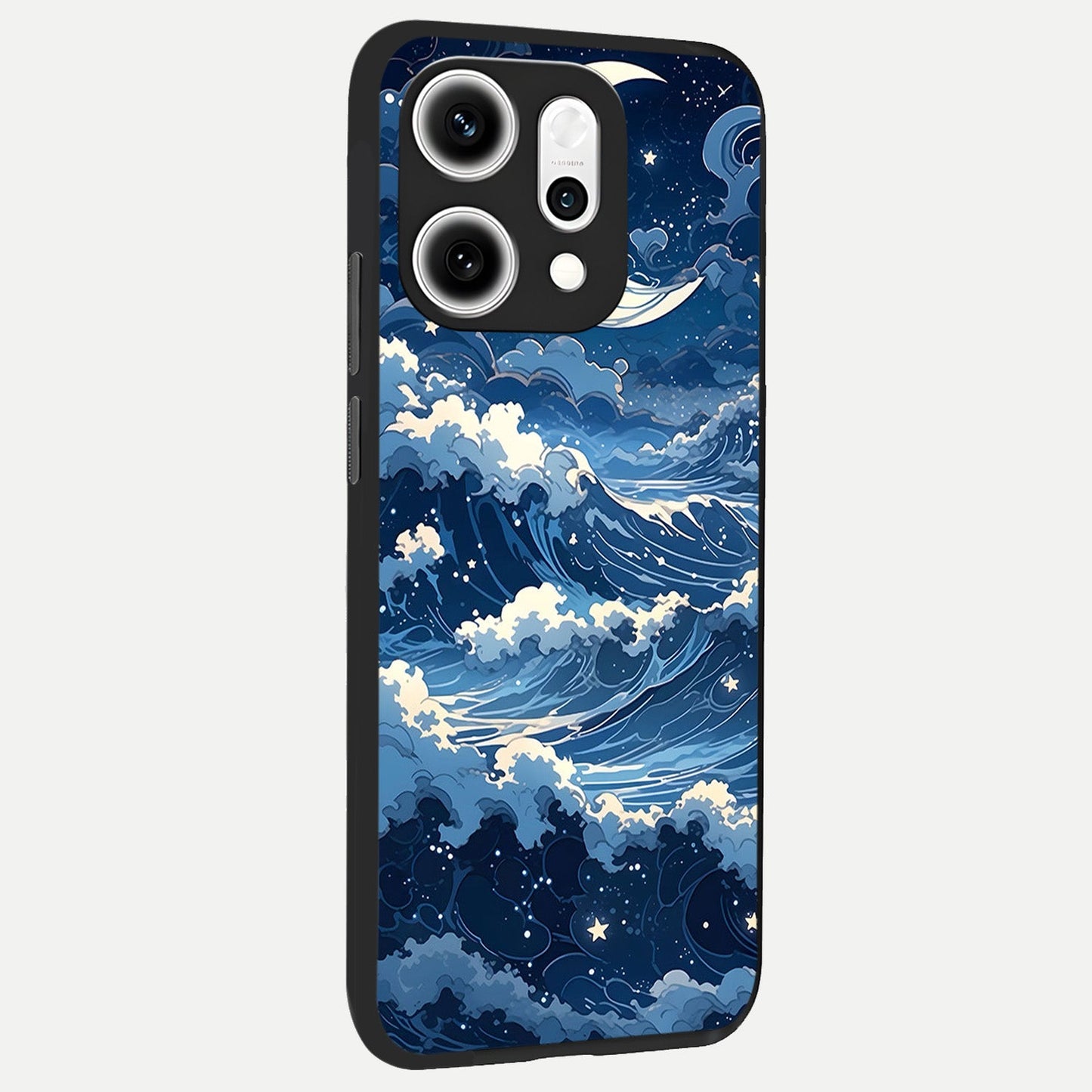  Ocean Moon Waves back cover For Oppo Reno 14 Pro slim fit glass case with vibrant aesthetic design