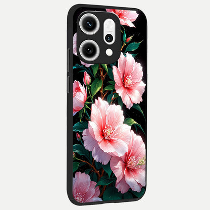  Peach Flower back cover For Oppo Reno 14 Pro slim fit glass case with vibrant aesthetic design