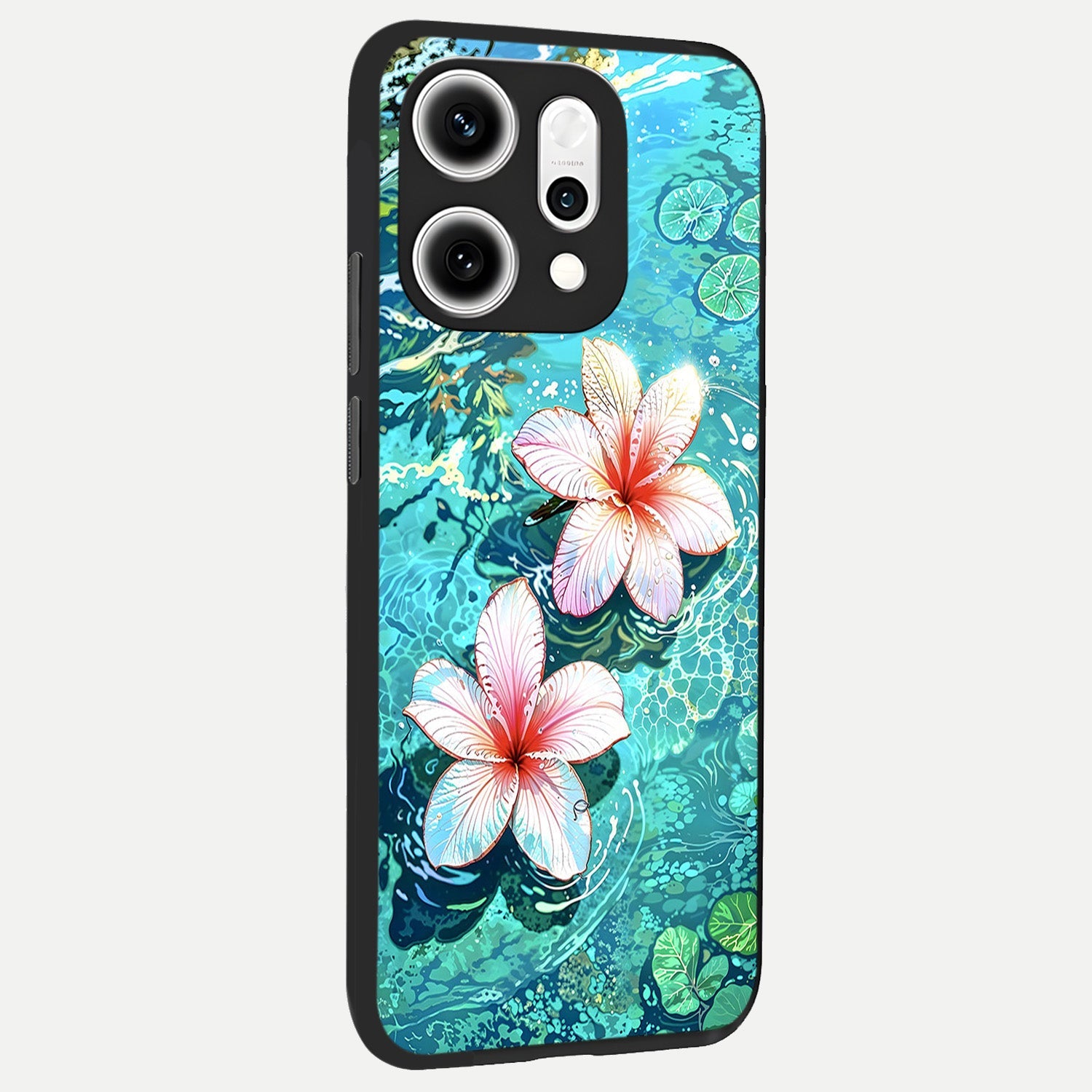  Pink Flowers in Water back cover For Oppo Reno 14 Pro slim fit glass case with vibrant aesthetic design