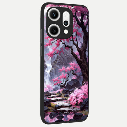  Pink Sunflower Glow back cover For Oppo Reno 14 Pro slim fit glass case with vibrant aesthetic design