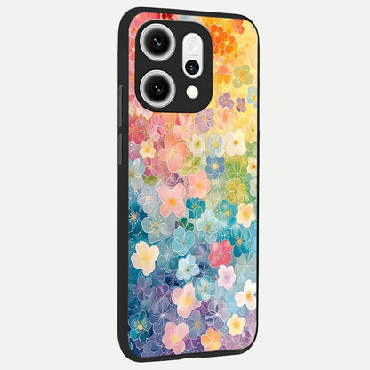  Rainbow Blossom Burst back cover For Oppo Reno 14 Pro slim fit glass case with vibrant aesthetic design