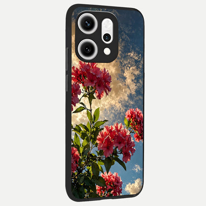  Red Bloom Skies back cover For Oppo Reno 14 Pro slim fit glass case with vibrant aesthetic design