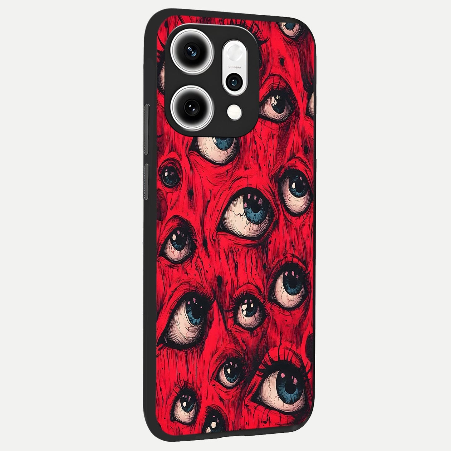  Red Eyes Pattern back cover For Oppo Reno 14 Pro slim fit glass case with vibrant aesthetic design