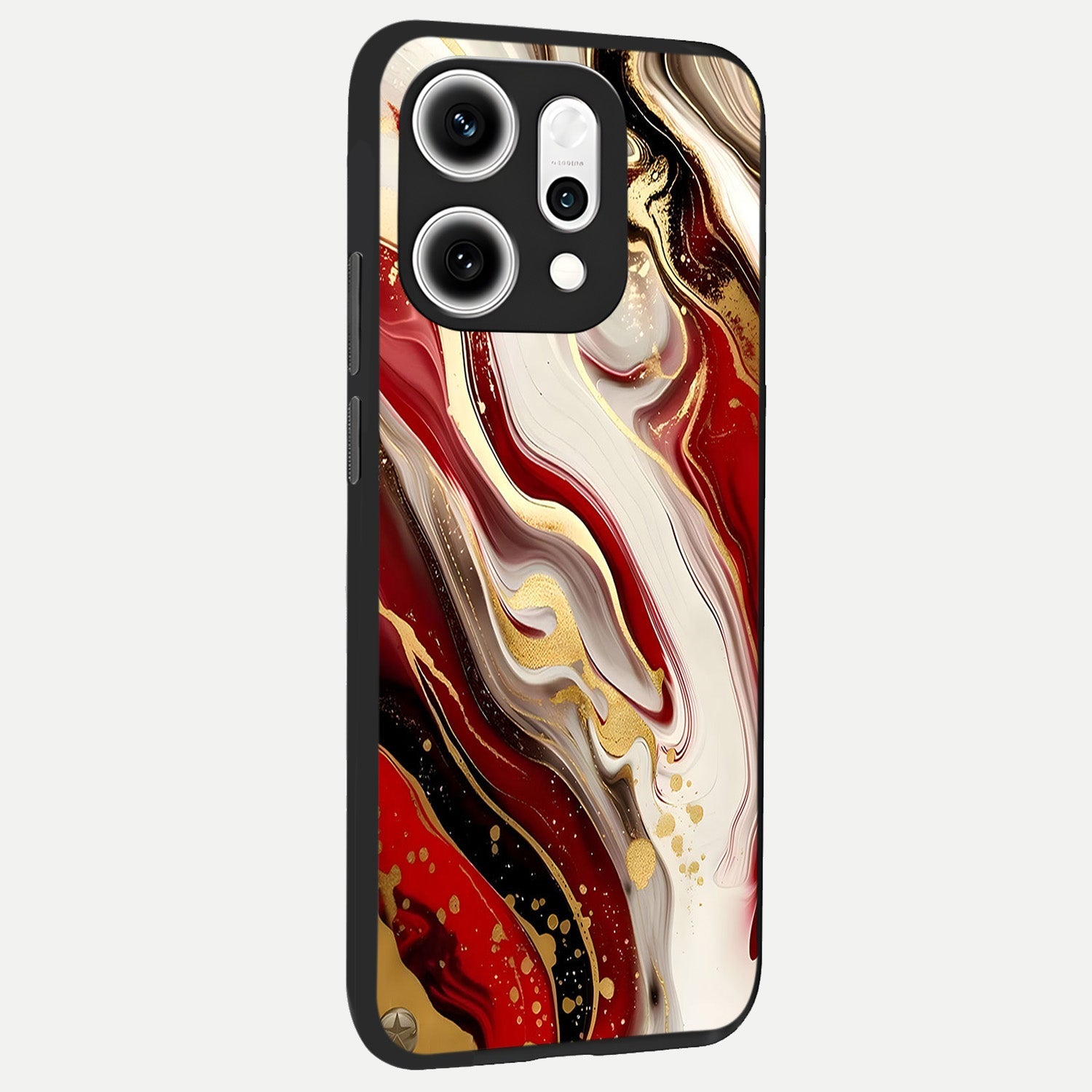  Red And White Marble back cover For Oppo Reno 14 Pro slim fit glass case with vibrant aesthetic design