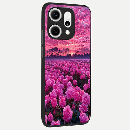  Rose Sunset Valley back cover For Oppo Reno 14 Pro slim fit glass case with vibrant aesthetic design