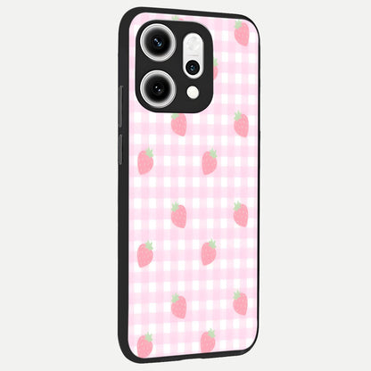  Strawberry Picnic Love back cover For Oppo Reno 14 Pro slim fit glass case with vibrant aesthetic design