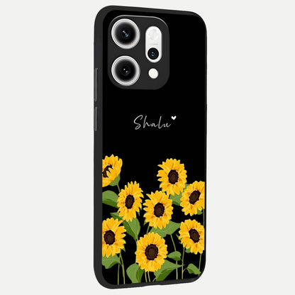  Sunflower Sky Bloom back cover For Oppo Reno 14 Pro slim fit glass case with vibrant aesthetic design