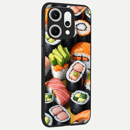  Sushi Food Pattern back cover For Oppo Reno 14 Pro slim fit glass case with vibrant aesthetic design