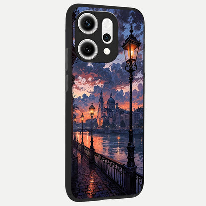  Twilight River Lights back cover For Oppo Reno 14 Pro slim fit glass case with vibrant aesthetic design