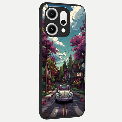  Vintage Street Drive back cover For Oppo Reno 14 Pro slim fit glass case with vibrant aesthetic design
