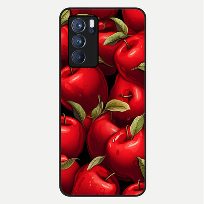  Apple Pattern Glass Case For Oppo Reno 6 Pro back cover – full design glossy printed glass finish
