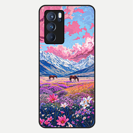  Blossom Valley Dream Glass Case For Oppo Reno 6 Pro back cover – full design glossy printed glass finish