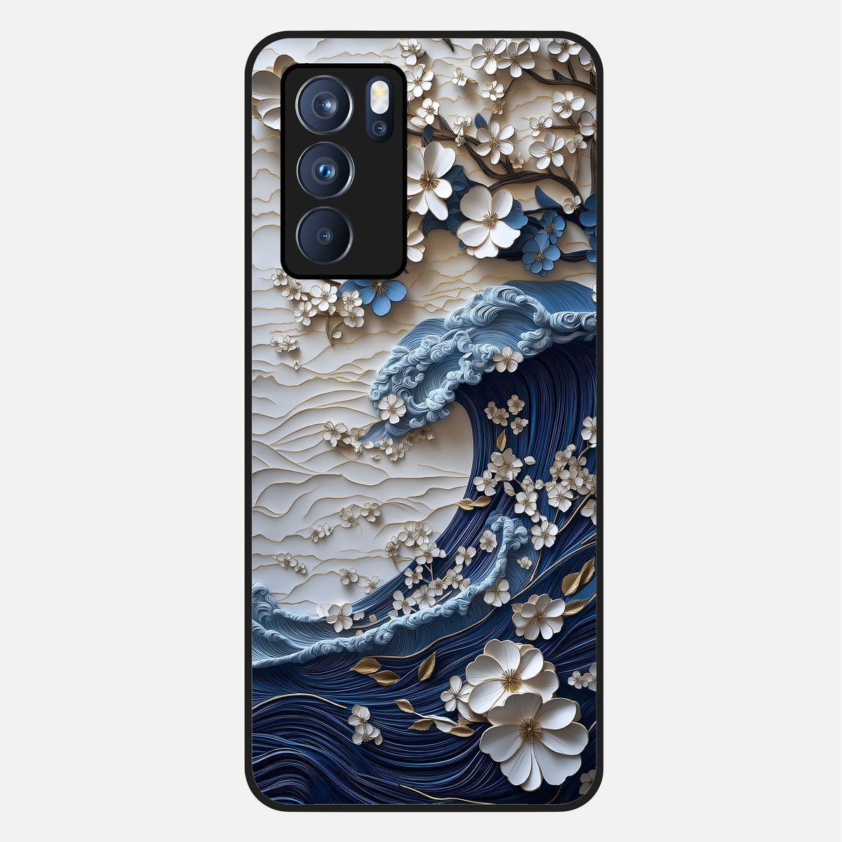  Blossom Wave Art Glass Case For Oppo Reno 6 Pro back cover – full design glossy printed glass finish