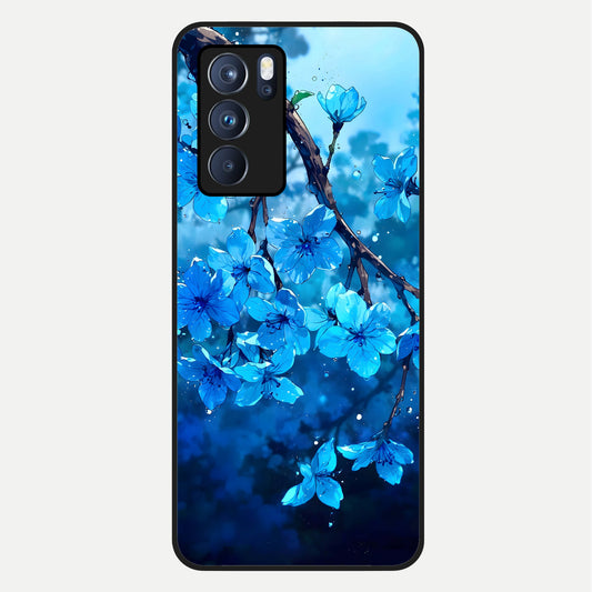  Blue Blossoms Branch Glass Case For Oppo Reno 6 Pro back cover – full design glossy printed glass finish