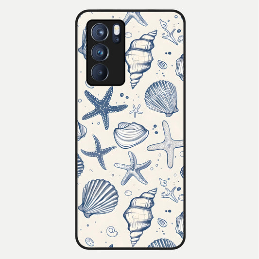 Blue Ocean Outline Glass Case For Oppo Reno 6 Pro back cover – full design glossy printed glass finish