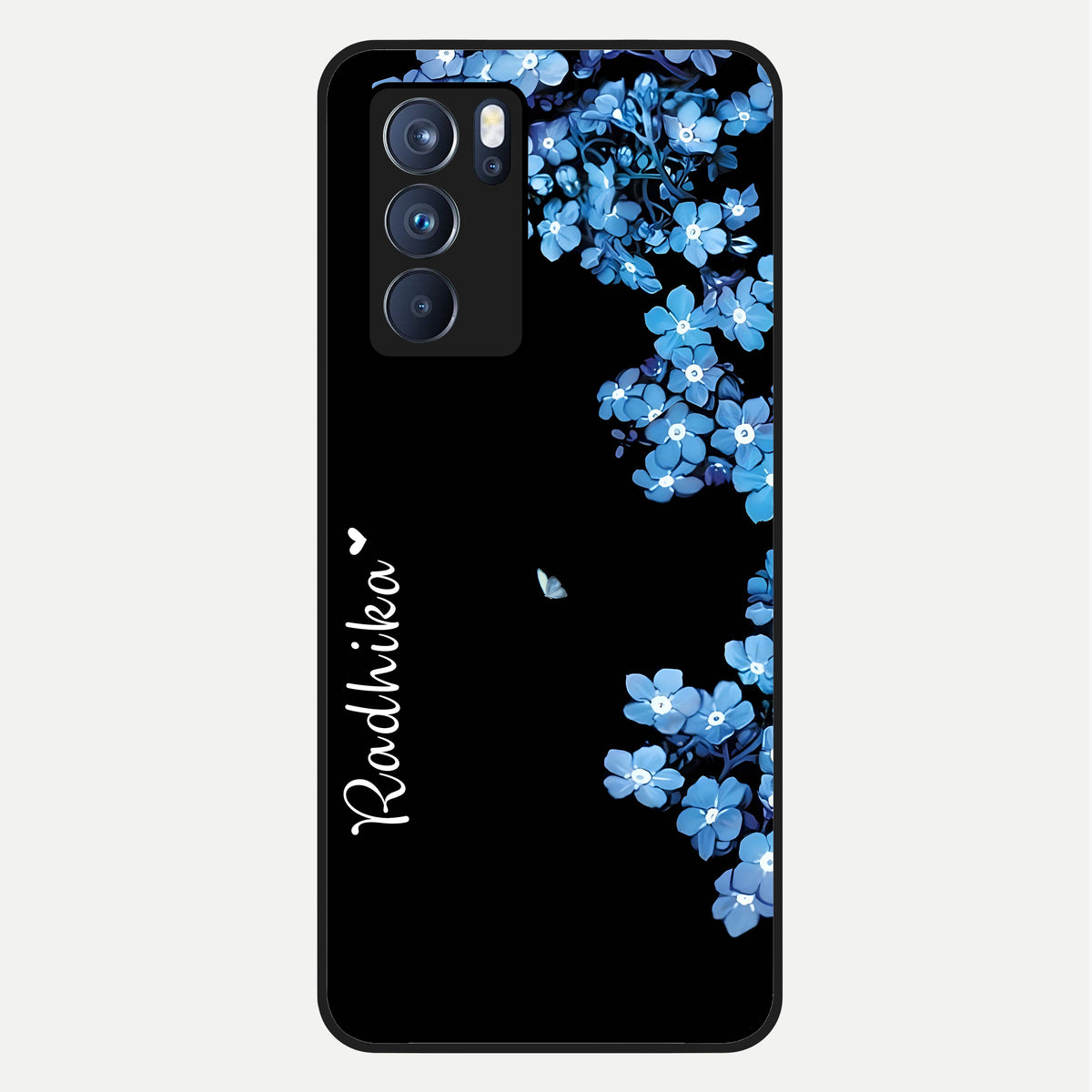  Blue Petal Dream Custom Name Glass Case For Oppo Reno 6 Pro back cover – full design glossy printed glass finish
