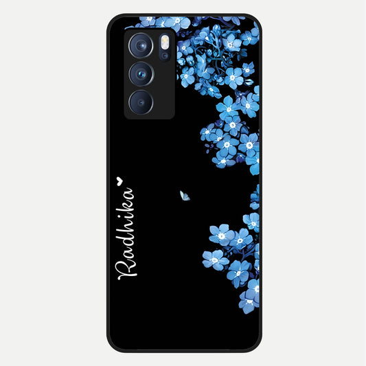  Blue Petal Dream Custom Name Glass Case For Oppo Reno 6 Pro back cover – full design glossy printed glass finish