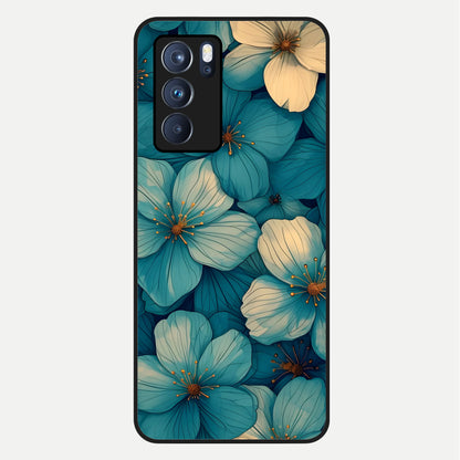  Blue Shade Floral Glass Case For Oppo Reno 6 Pro back cover – full design glossy printed glass finish