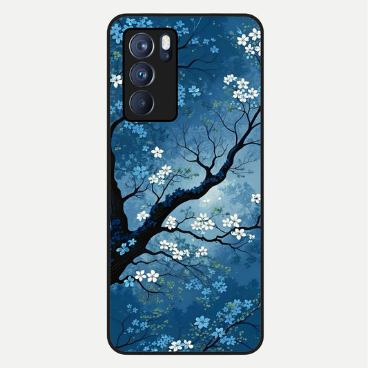  Blue Tree Serenity Glass Case For Oppo Reno 6 Pro back cover – full design glossy printed glass finish