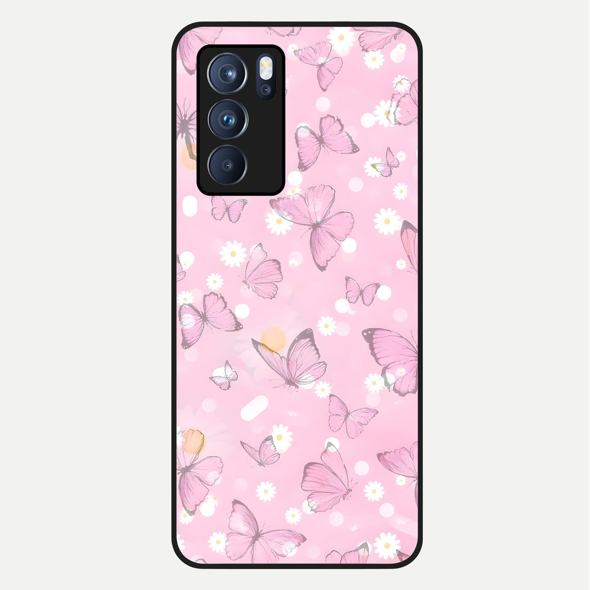  Blush Butterfly Garden Glass Case For Oppo Reno 6 Pro back cover – full design glossy printed glass finish
