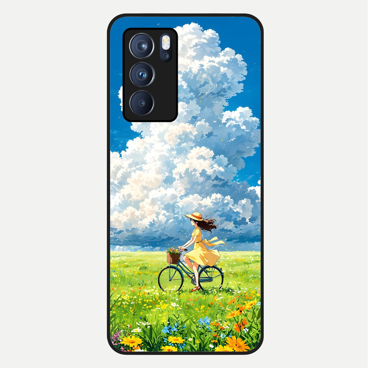  Breezy Meadow Ride Glass Case For Oppo Reno 6 Pro back cover – full design glossy printed glass finish