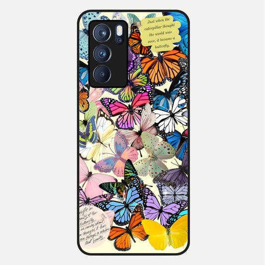  Butterflies Petal Dream Glass Case For Oppo Reno 6 Pro back cover – full design glossy printed glass finish