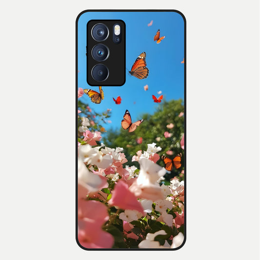  Butterflies In Bloom Sky Glass Case For Oppo Reno 6 Pro back cover – full design glossy printed glass finish