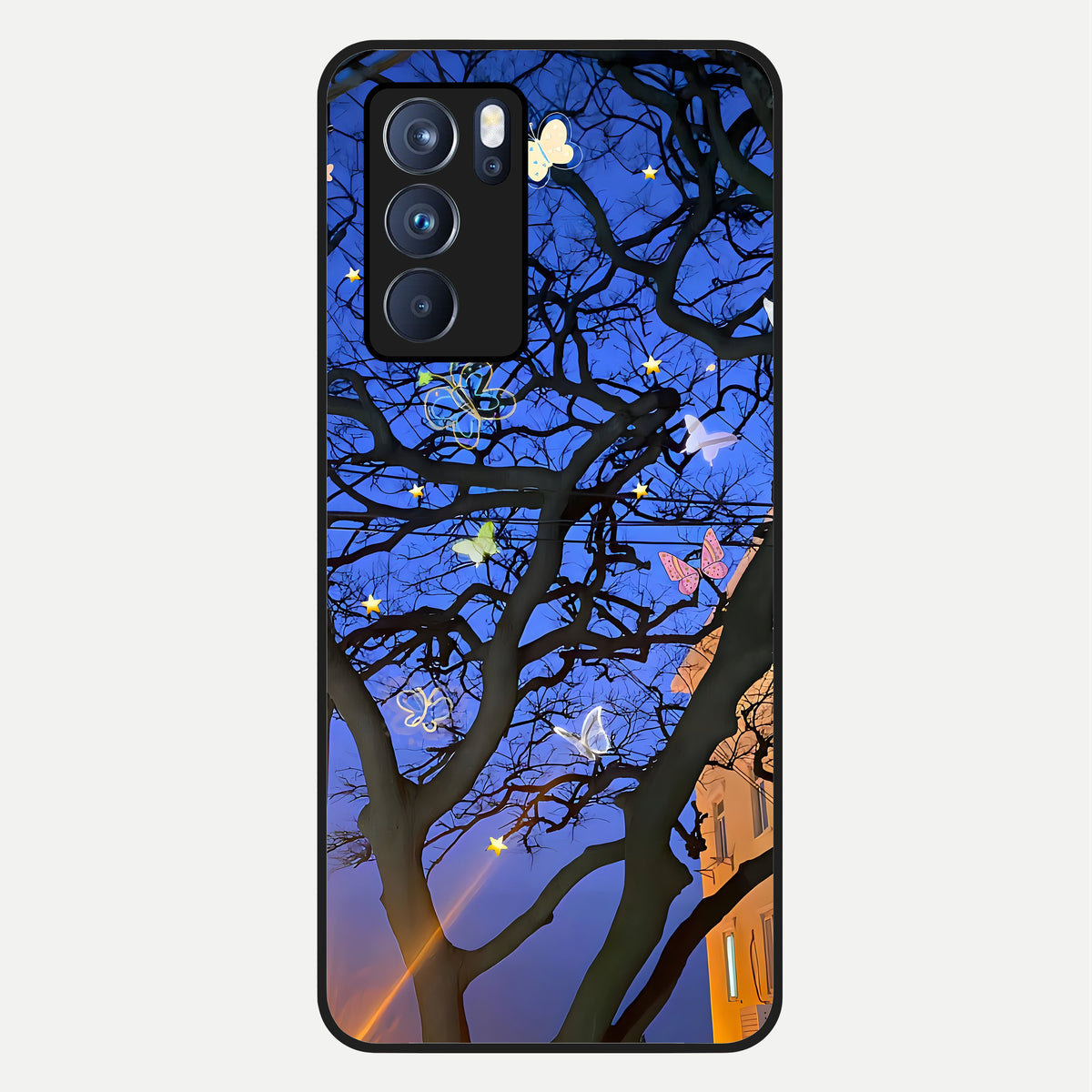  Butterfly Night Magic Glass Case For Oppo Reno 6 Pro back cover – full design glossy printed glass finish
