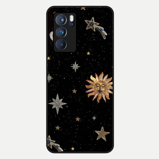  Celestial Moon With Stars Glass Case For Oppo Reno 6 Pro back cover – full design glossy printed glass finish