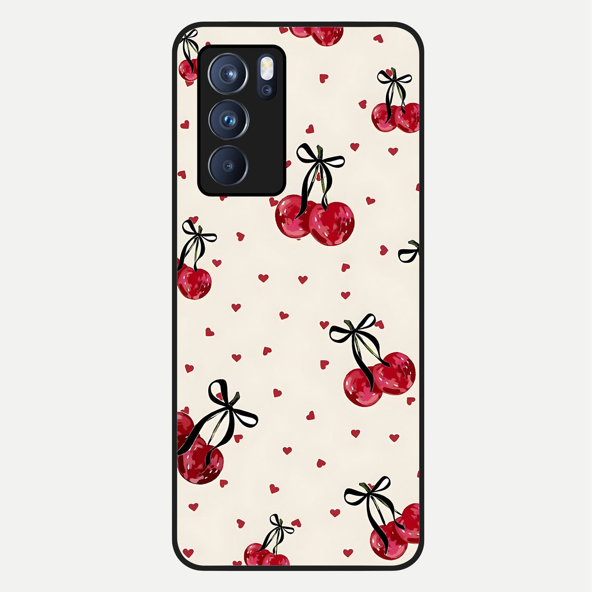  Cherry Heart Bow Glass Case For Oppo Reno 6 Pro back cover – full design glossy printed glass finish
